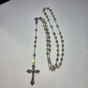 czechoslovackia ab crystal glass rosary religous worship silver crucifix mary